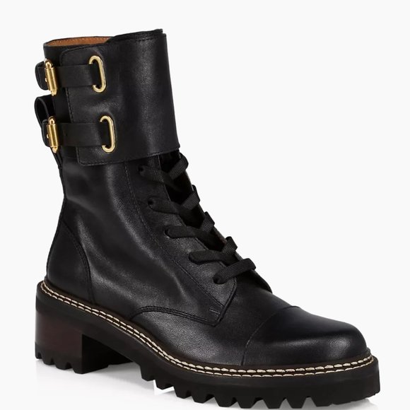 See By Chloe Shoes - See by Chloe Mallory Leather Combat Boots - Brand New 38.5